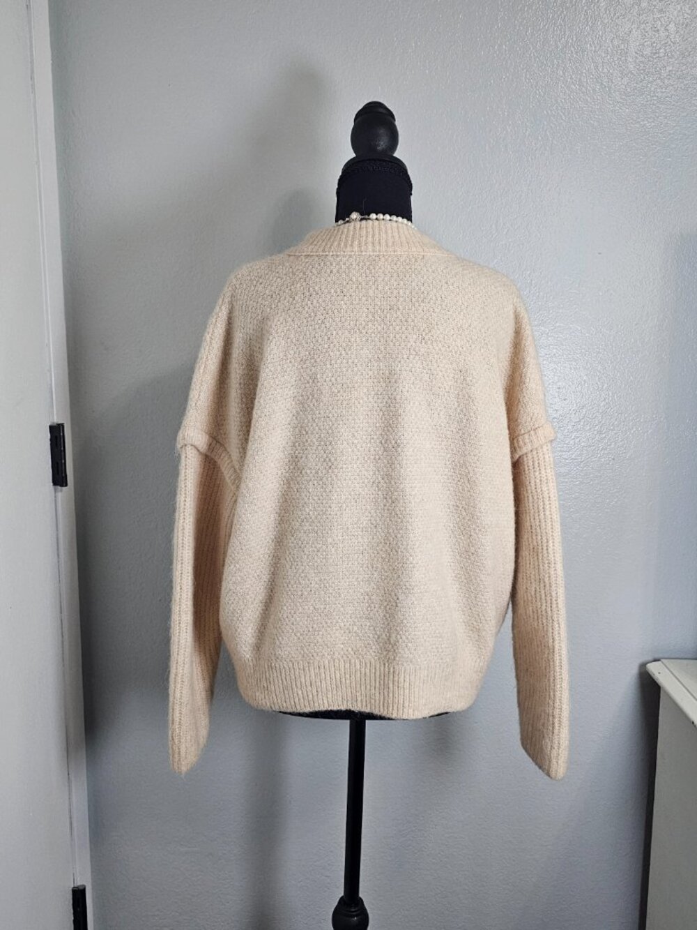 Madewell Cable Knit Beige Crewneck Boxy Pullover Alpaca Sweater Size Small NEW - Picture 3 of 7